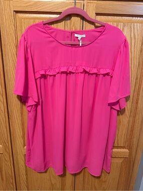 Pleione Bright Pink Ruffle Yoke Blouse NWT - 3x